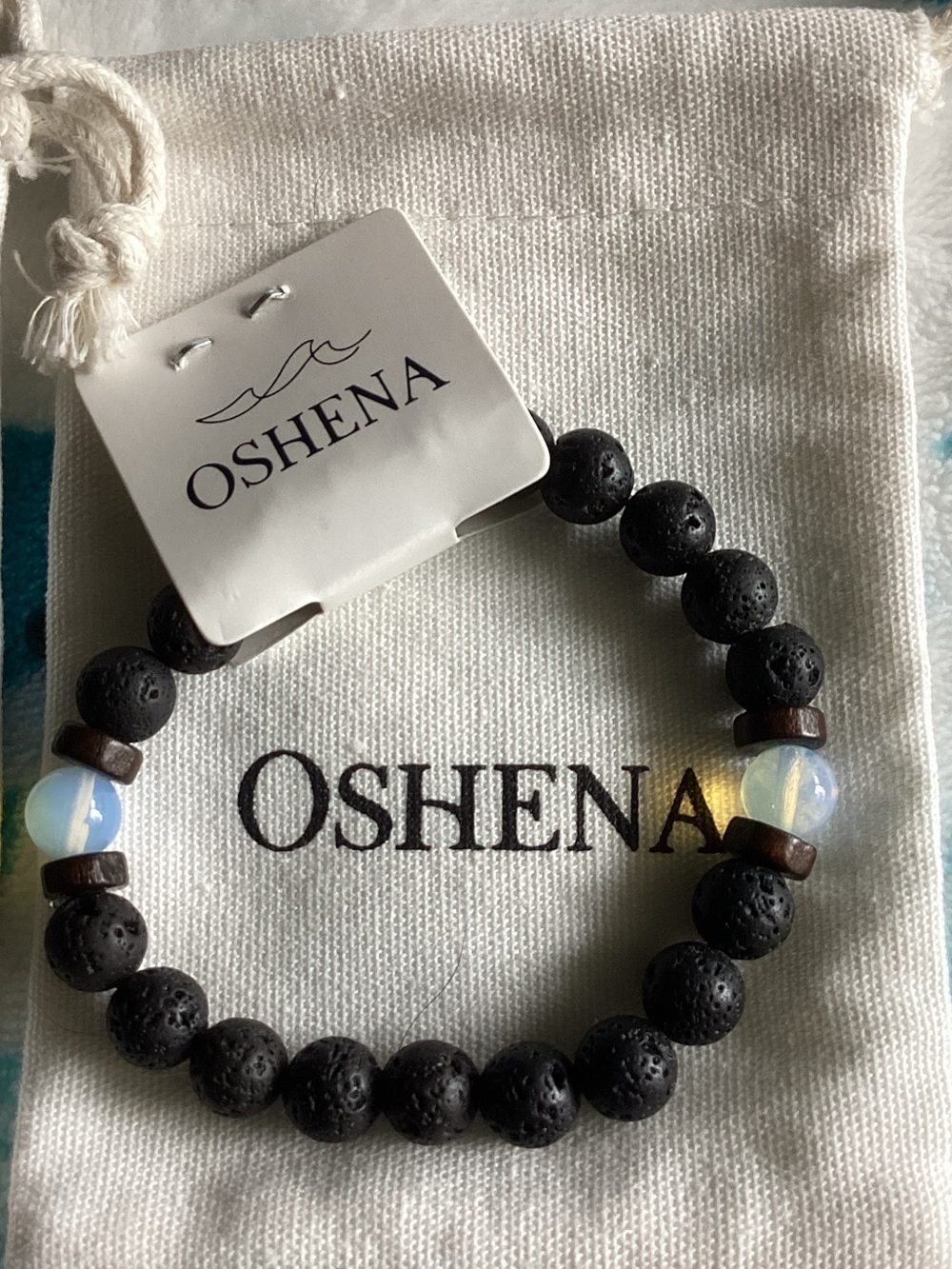 Black Lava Stone & Opalescent Bead Stretch Bracelet&Amethyst Lava Stone Bracelet